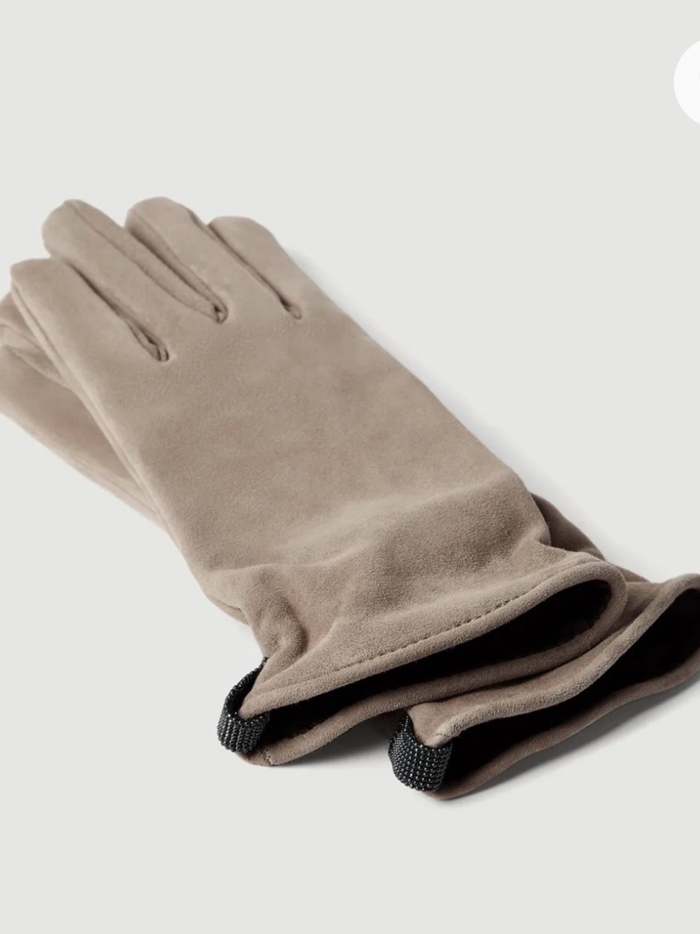 Brunello Cucinelli Women Taupe Suede Gloves with Bead Detail